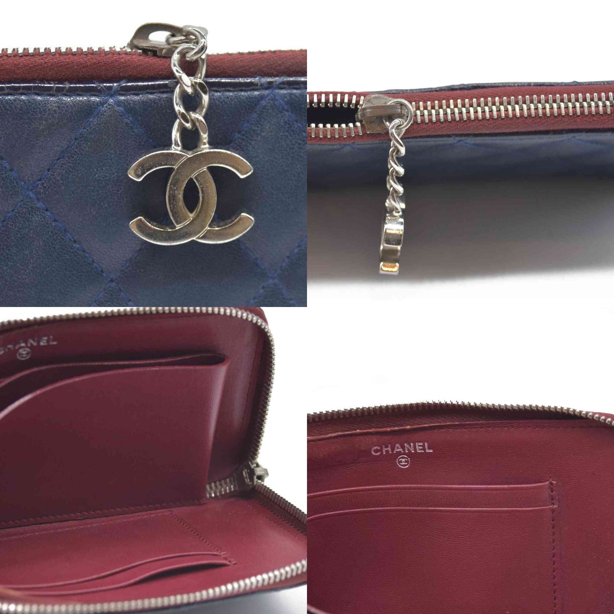 Chanel Long Quilted Charm Wallet CC Navy Blue CONSIGNMENT