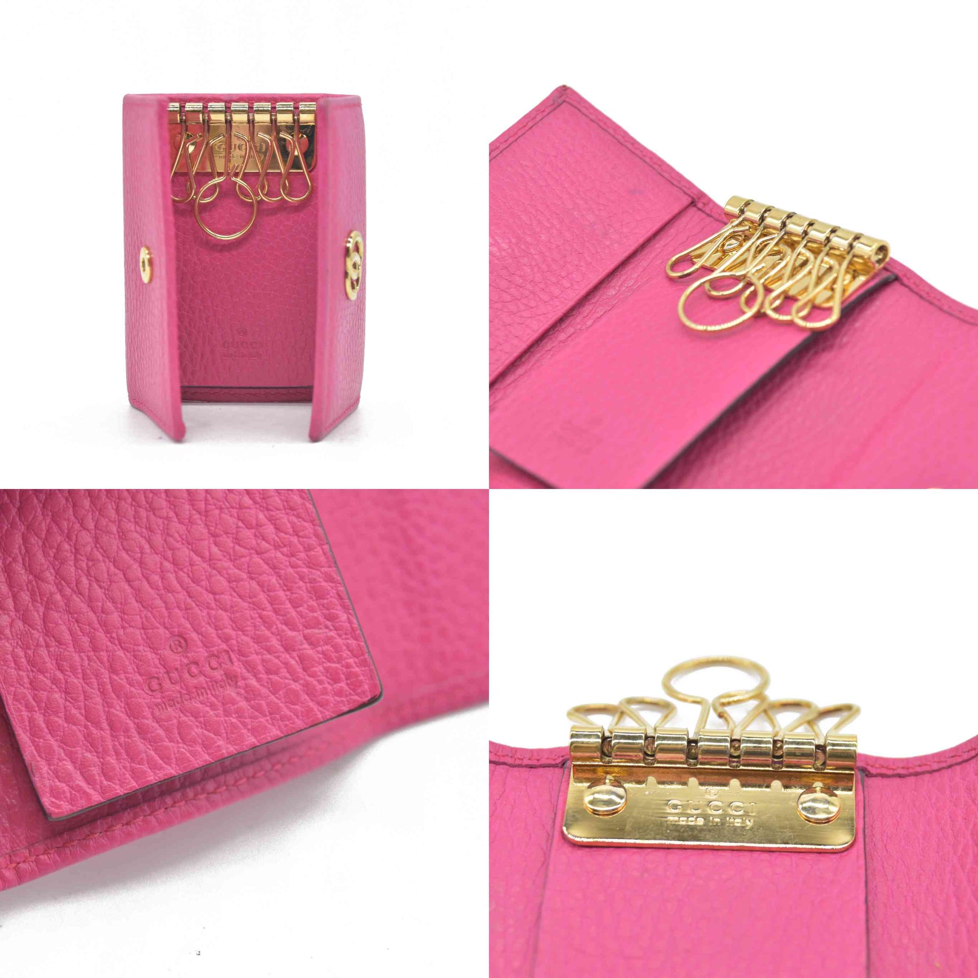 $480 Gucci Dollar Calfskin GG Marmont 6 Key Holder Pink Auction