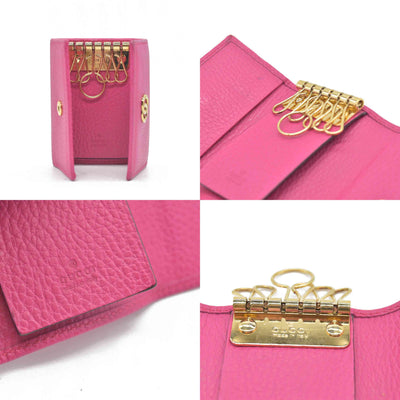 $480 Gucci Dollar Calfskin GG Marmont 6 Key Holder Pink Auction