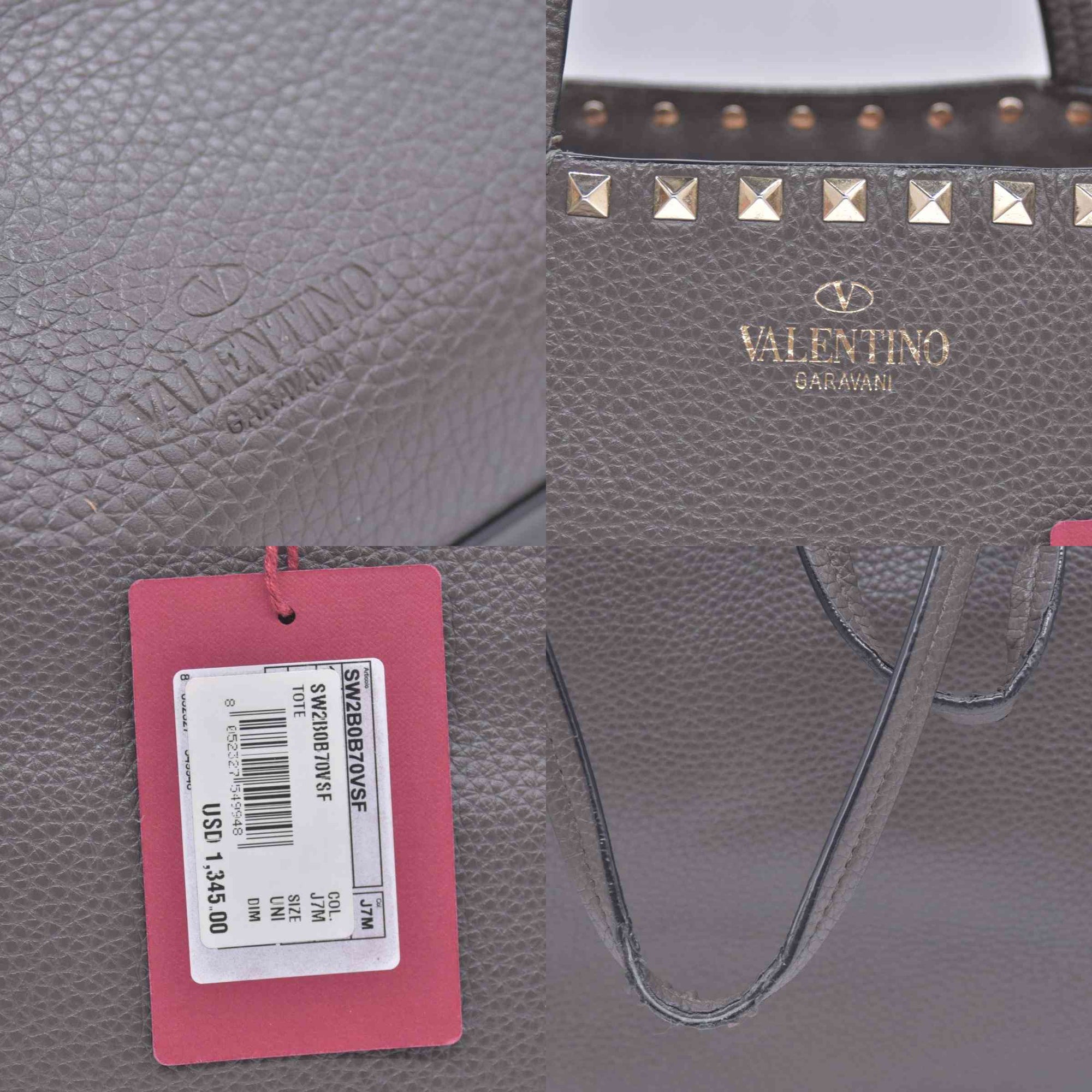 $1850 Valentino Garavani Grained Calfskin Small Rockstud Shoulder Tote Grey 10020672