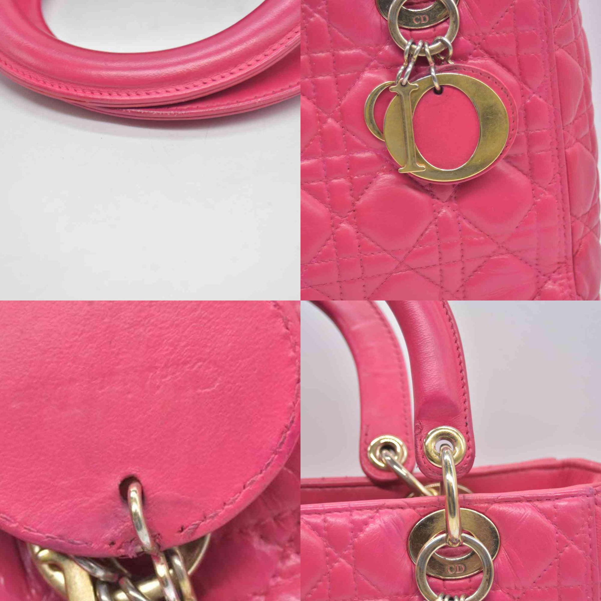 $6700 Christian Dior Lambskin Cannage Medium Lady Dior Fuchsia 10020295