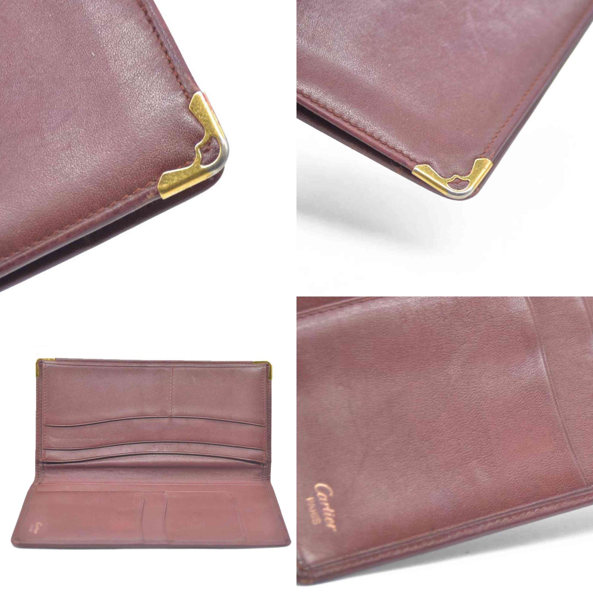 Must de Cartier Leather Bifold Long Wallet Bordeaux