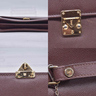 $850 SAINT LAURENT Textured Leather Push Lock Clutch Document Case Burgundy CONSIGNMENT 10021193