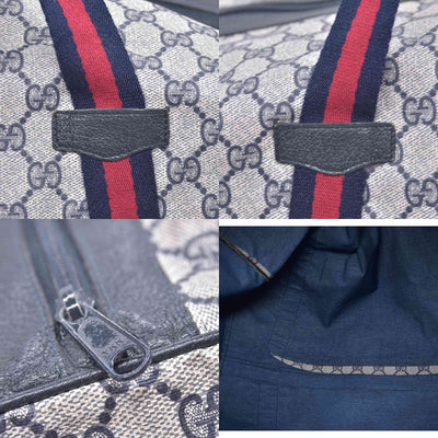 $1150 GUCCI Vintage Navy GG Supreme Web Boston Duffle Bag Blue Grey CONSIGNMENT 10021219