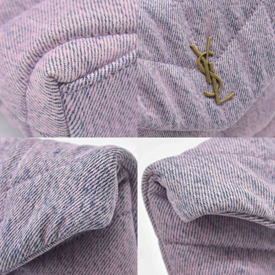 $1000 Saint Laurent Denim Quilted Loulou Puffer Monogram Pouch Clutch Bleached Lilac CONSIGNMENT