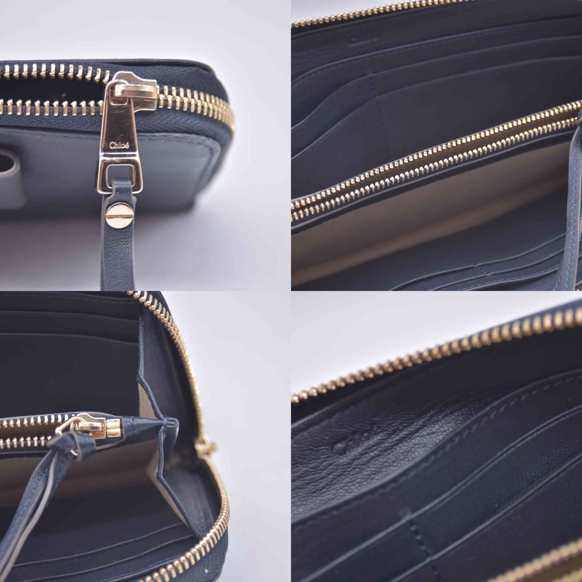 $550 Chloe Blue Leather Bow Bobbie Zippy Long Wallet 10020987