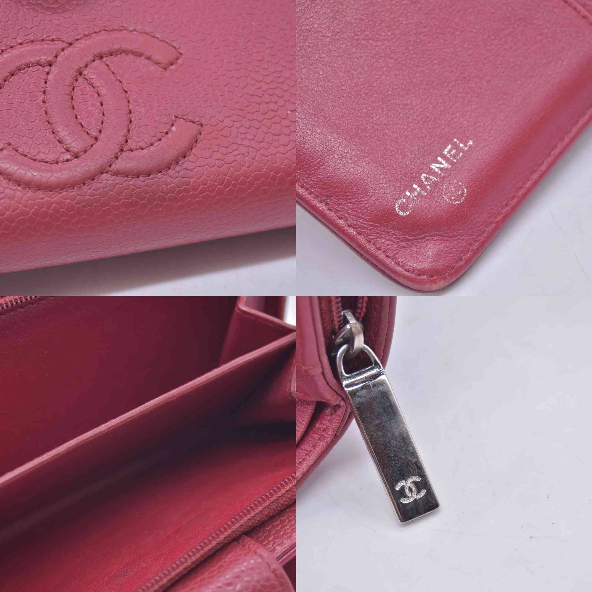 $1400 Chanel 2012 Red Quilted Caviar Leather CC-Stitch Organizer Wallet 10021115
