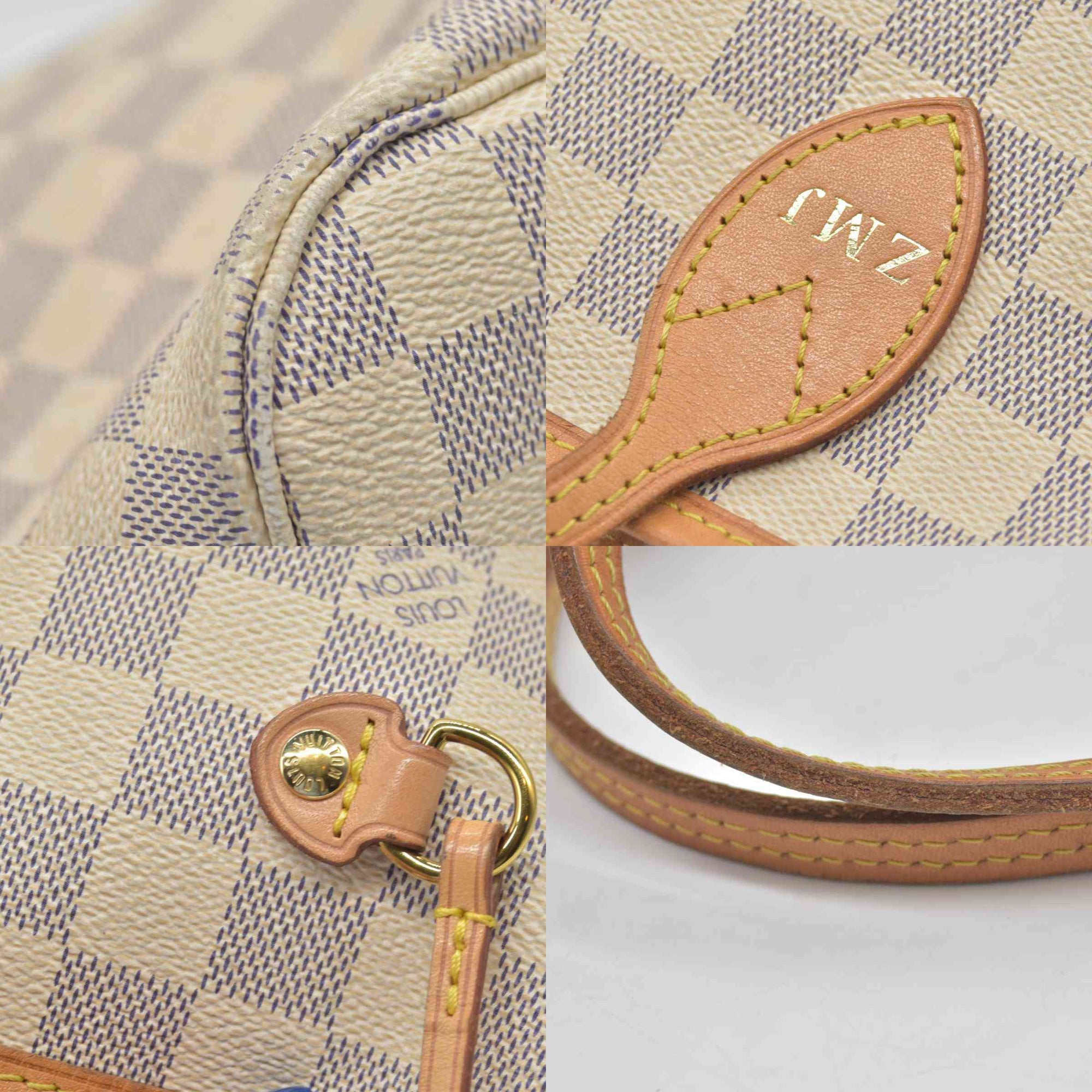 $2170 Louis Vuitton Damier Azur Neverfull MM Rose Ballerine FL4158