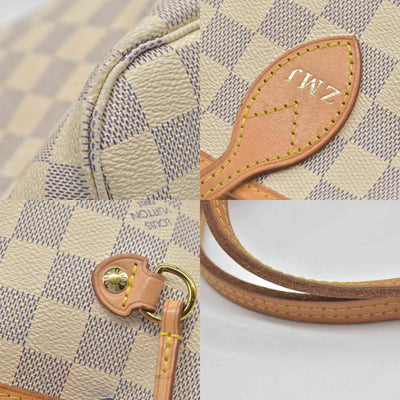 $2170 Louis Vuitton Damier Azur Neverfull MM Rose Ballerine FL4158