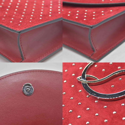 $1290 Christian Louboutin Loubi54 Clutch Red Suede Polka Dot Print