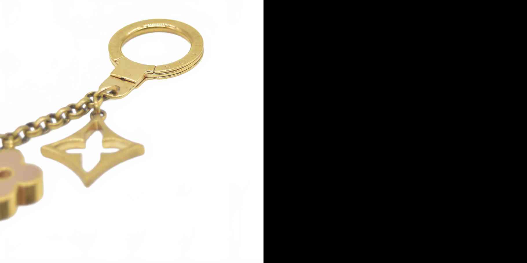 $655 2014 Louis Vuitton Brass Enamel Fleur De Monogram Bag Charm Chain Gold DP0164