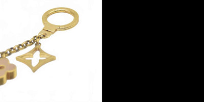 $655 2014 Louis Vuitton Brass Enamel Fleur De Monogram Bag Charm Chain Gold DP0164