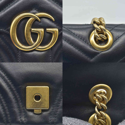 $2600 Gucci Calfskin Matelasse Mini GG Marmont Shoulder Bag Black