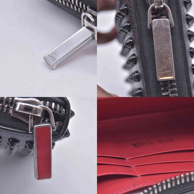 $950 Chrisitian M Panettone Grained Calf leather and Spikes Wallet Black CONSIGNMENT 10021286