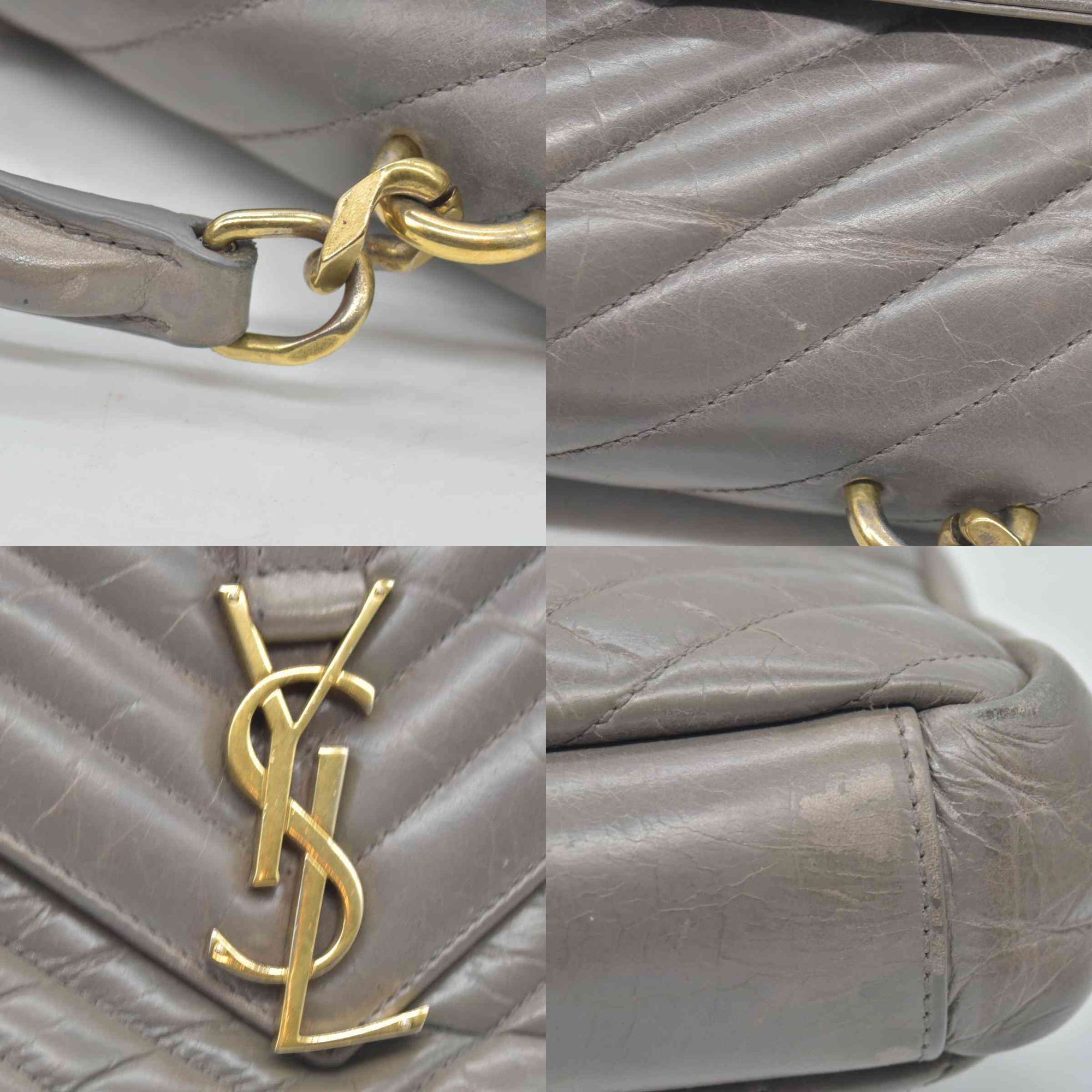 $2800 Saint Laurent Waxed Calfskin Matelasse Chevron Medium Monogram College Bag Fog Gray
