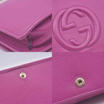 $850 Gucci Pebbled Calfskin Soho Wallet On Chain Fuchsia CONSIGNMENT