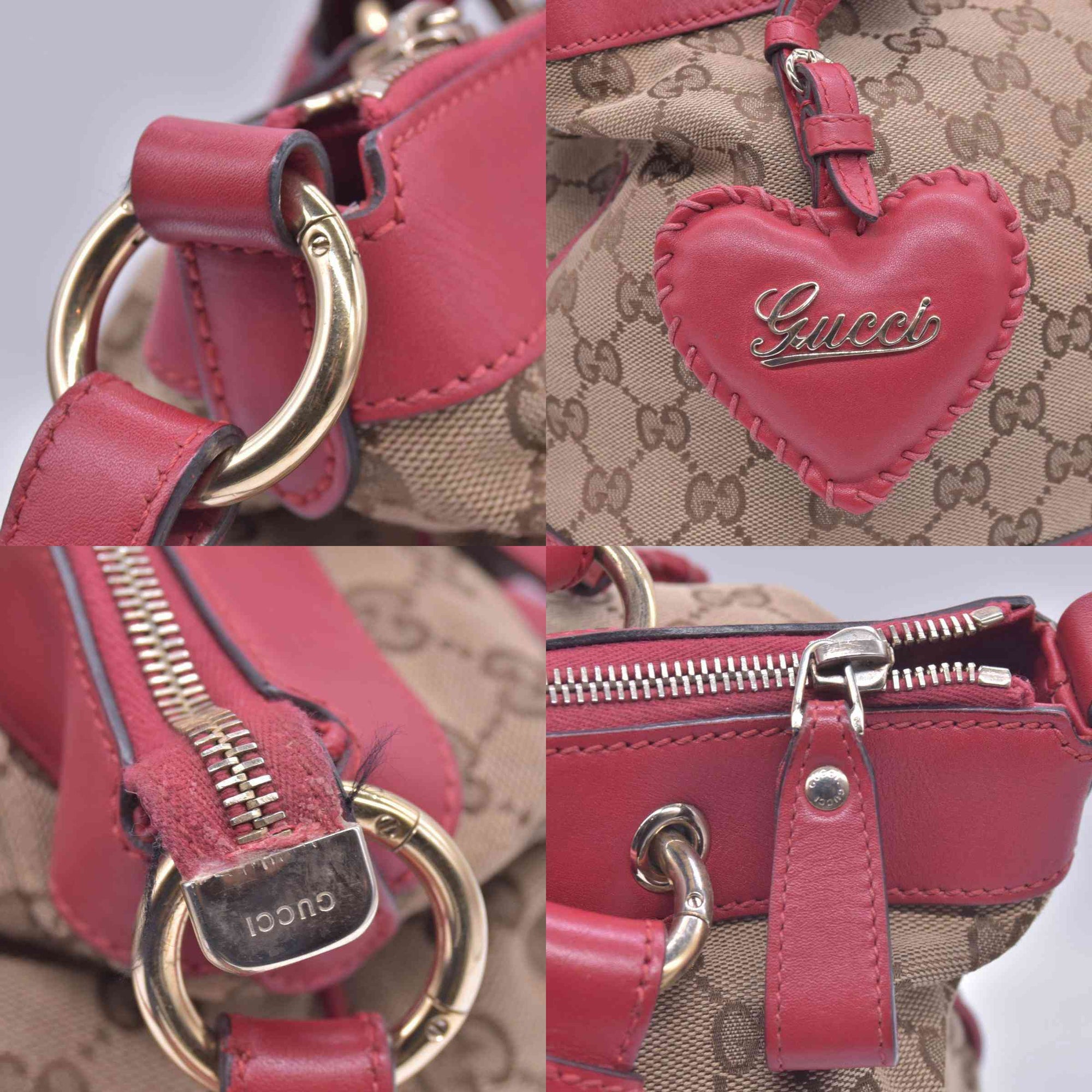 $1250 Gucci Monogram Valentine Tote Red