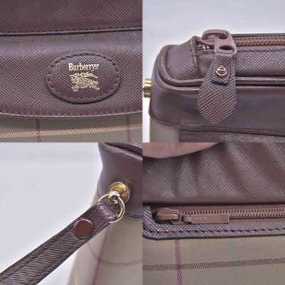 $550 Burberry Vintage Burberrys Check Canvas & Leather Wristlet Pouch CONSIGNMENT 10021044