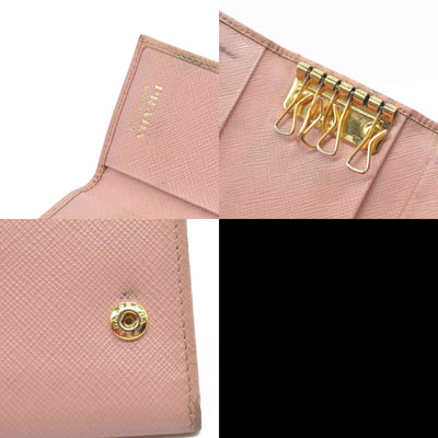 $345 Prada Saffiano Metal 6 Key Holder Beige Pink