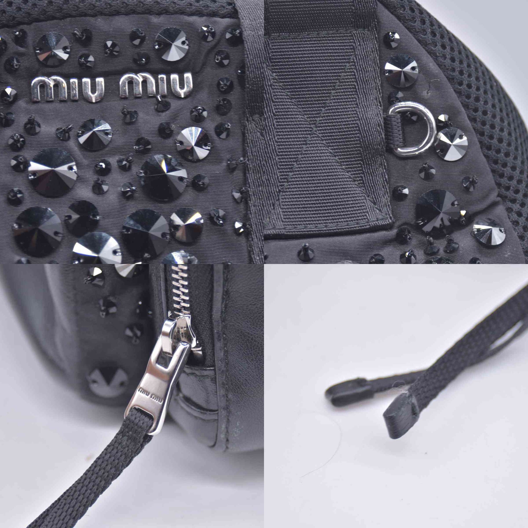 $1950 MIU MIU Leather Trimmed Matelasse Crystal Embellished Nylon Backpack