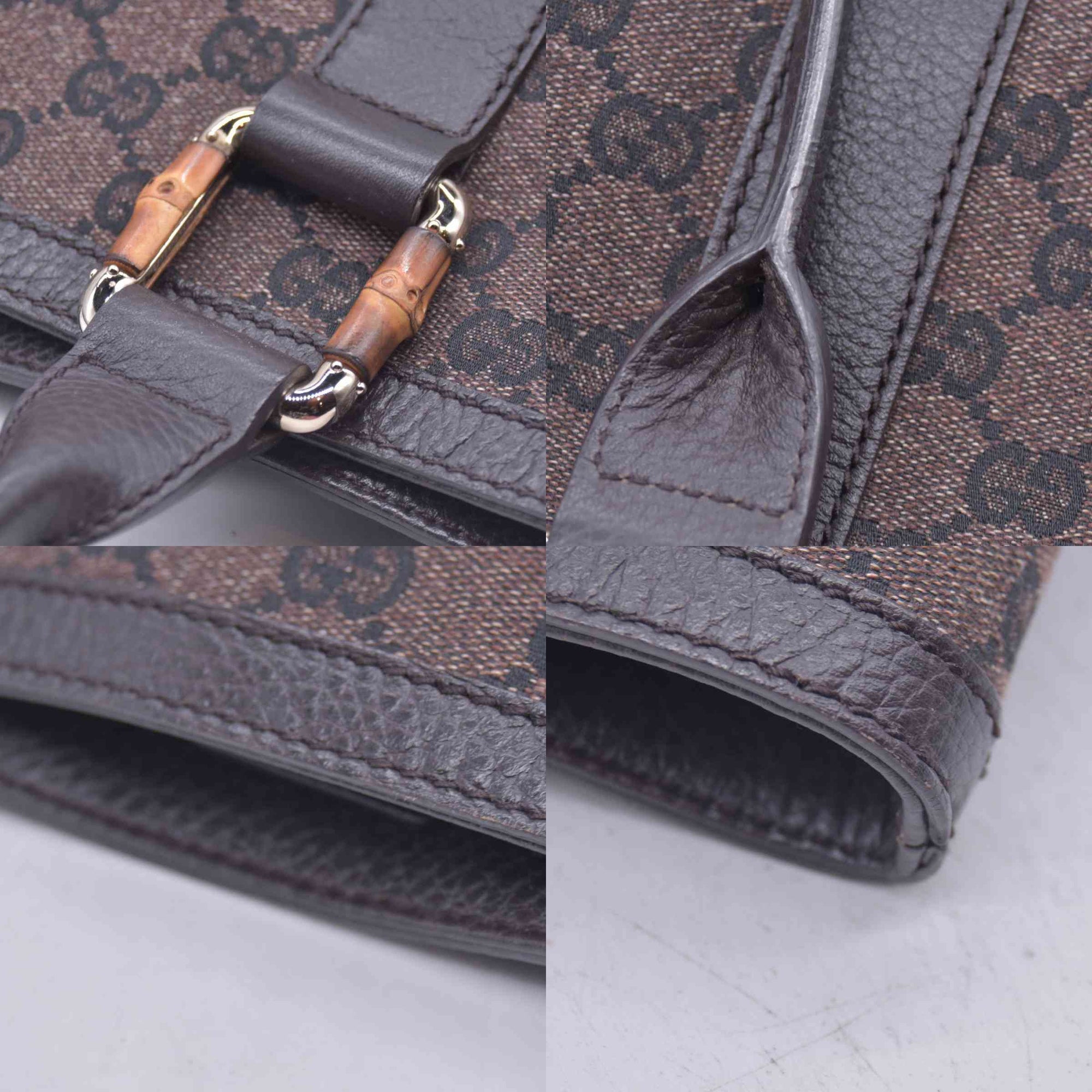$1450 GUCCI GG Canvas Bamboo Ring Handle Tote Bag Brown CONSIGNMENT 10021346