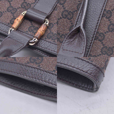 $1450 GUCCI GG Canvas Bamboo Ring Handle Tote Bag Brown CONSIGNMENT 10021346