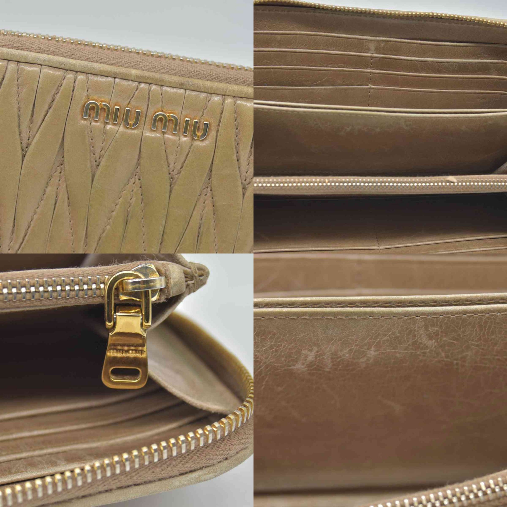 $1020 Miu Miu Matelasse Zip Around Wallet Cammeo CONSIGNMENT