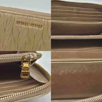 $1020 Miu Miu Matelasse Zip Around Wallet Cammeo CONSIGNMENT