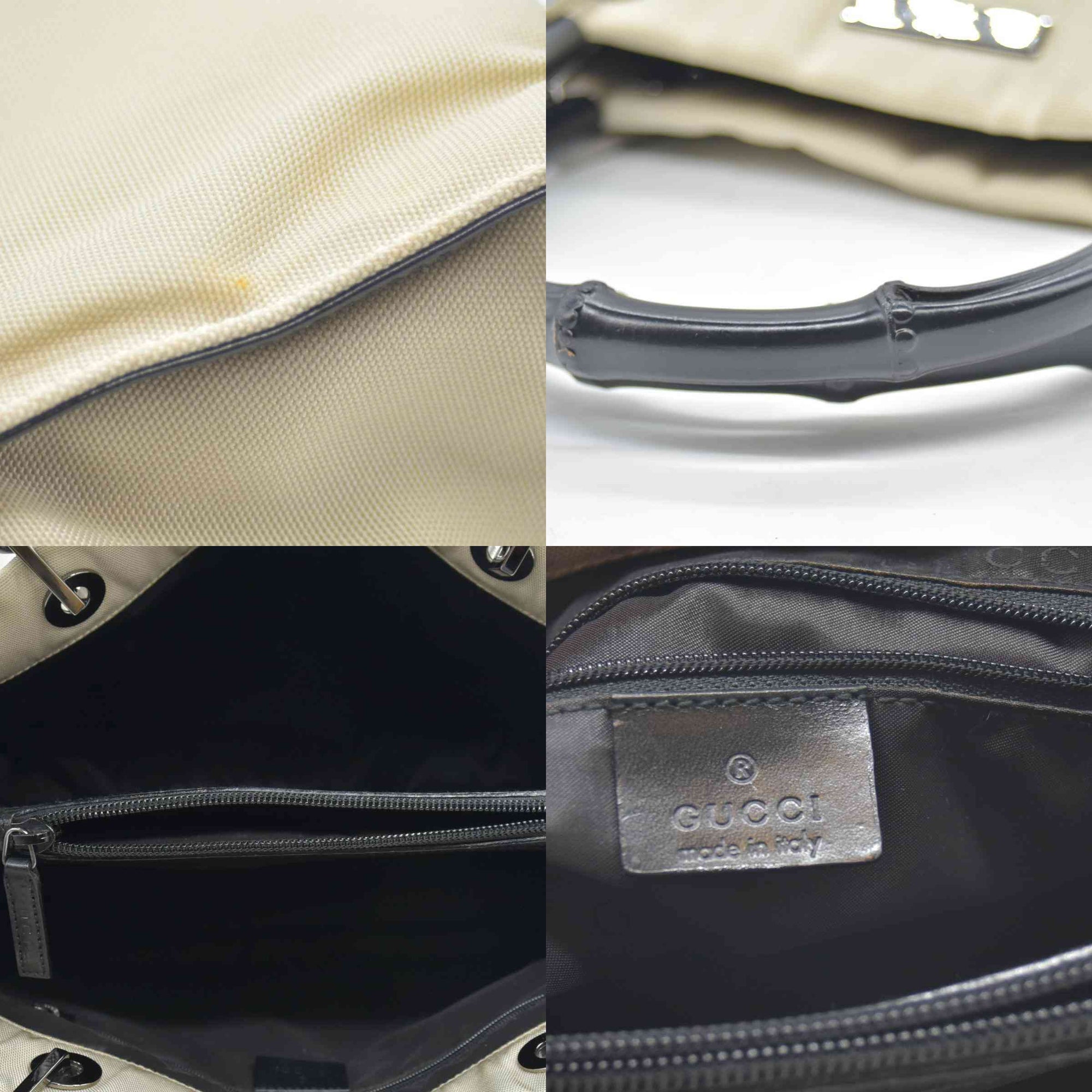 $850 CONSIGNMENT Gucci Bamboo Shoulder Bag Beige Nylon