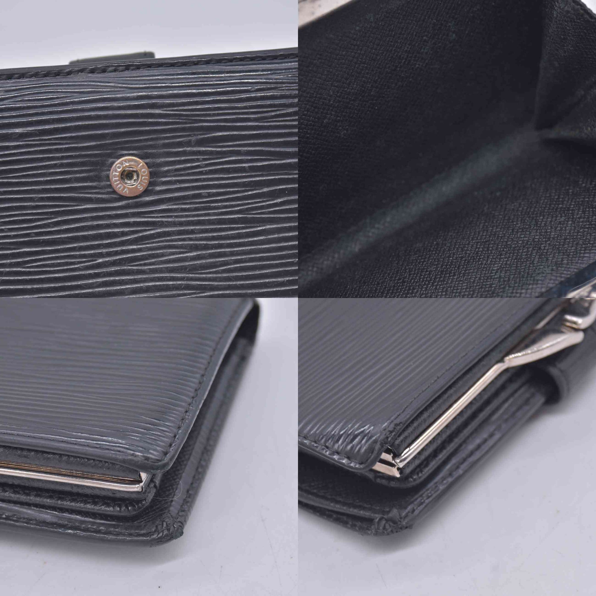 $730 2006 LOUIS VUITTON Epi Leather Black French Wallet CONSIGNMENT 10021623 MI0016