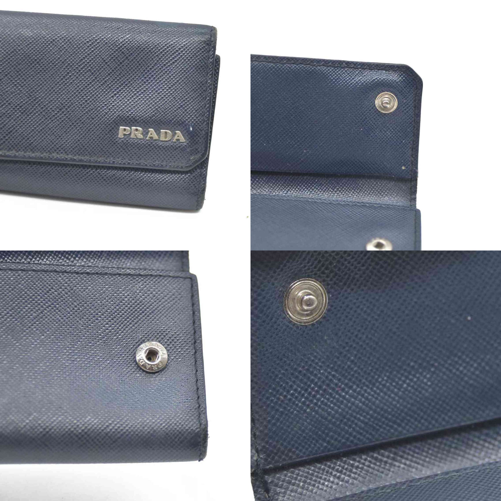 PRADA Logo Saffiano Leather 6 Ring Key Case Navy blue AUCTION $595