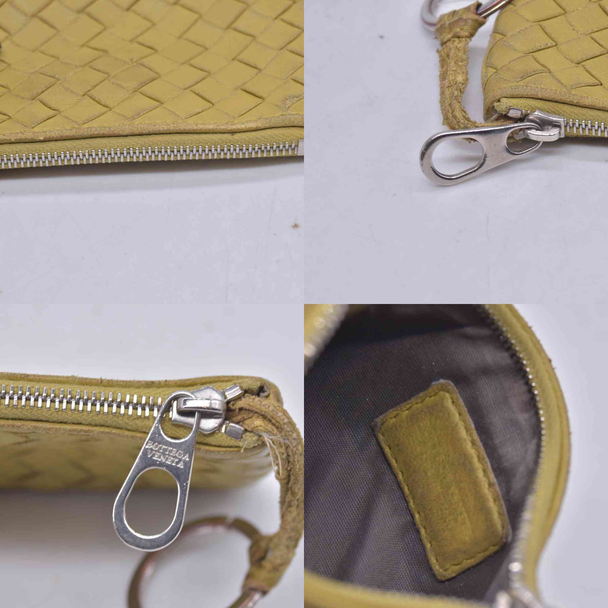$390 BOTTEGA VENETA Yellow Intrecciato Key Pouch Cles CONSIGNMENT 10021583