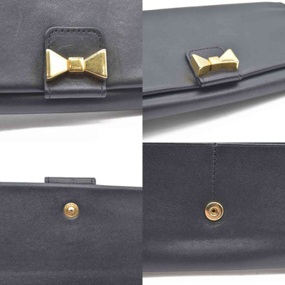$470 Chloe Ribbon Leather Long Bifold Wallet Purse Black CONSIGNMENT 10020945