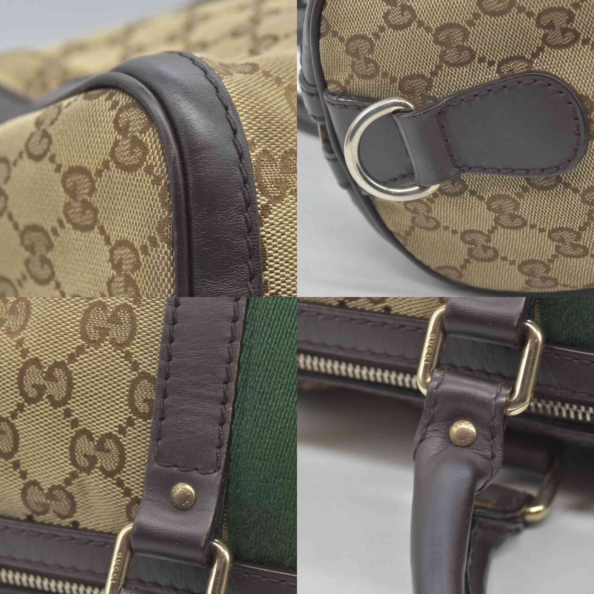 $1350 Gucci Monogram Selleria Calfskin Vintage Web Medium Boston Dark Brown