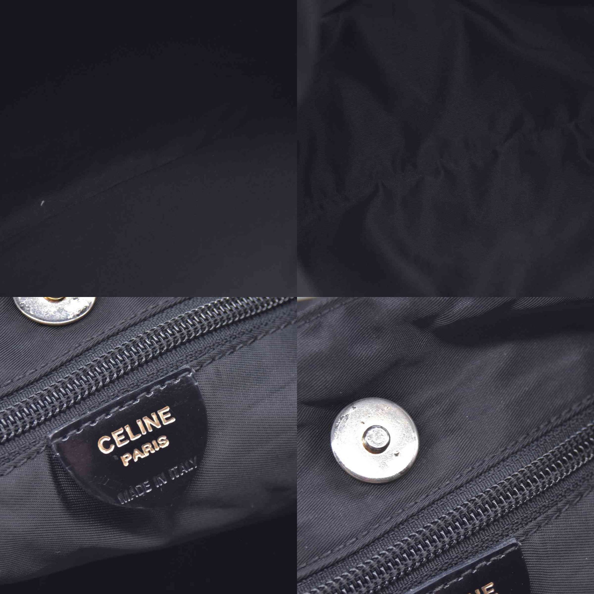 $790 CELINE Vintage Nylon Ring Logo Tote Bag Black CONSIGNMENT 10021192