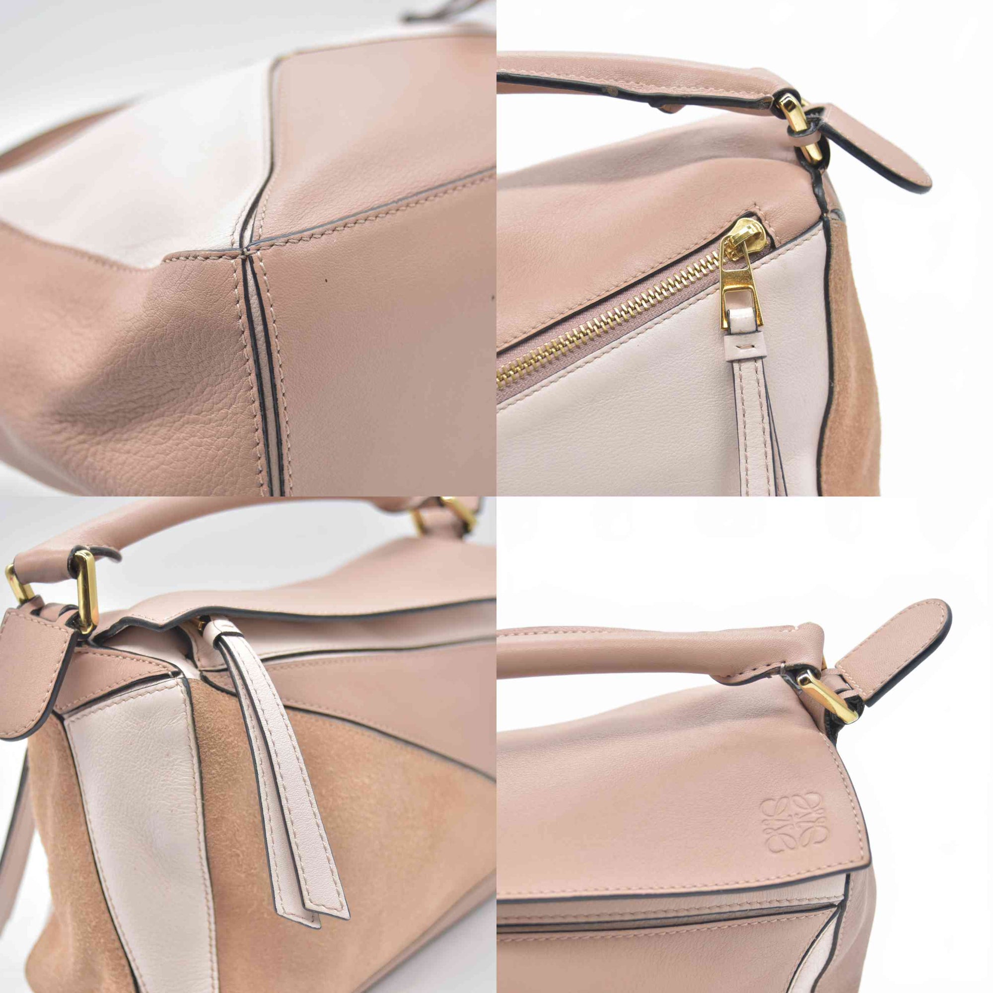 $3850 2017 Loewe Calfskin Suede Small Puzzle Bag Blush