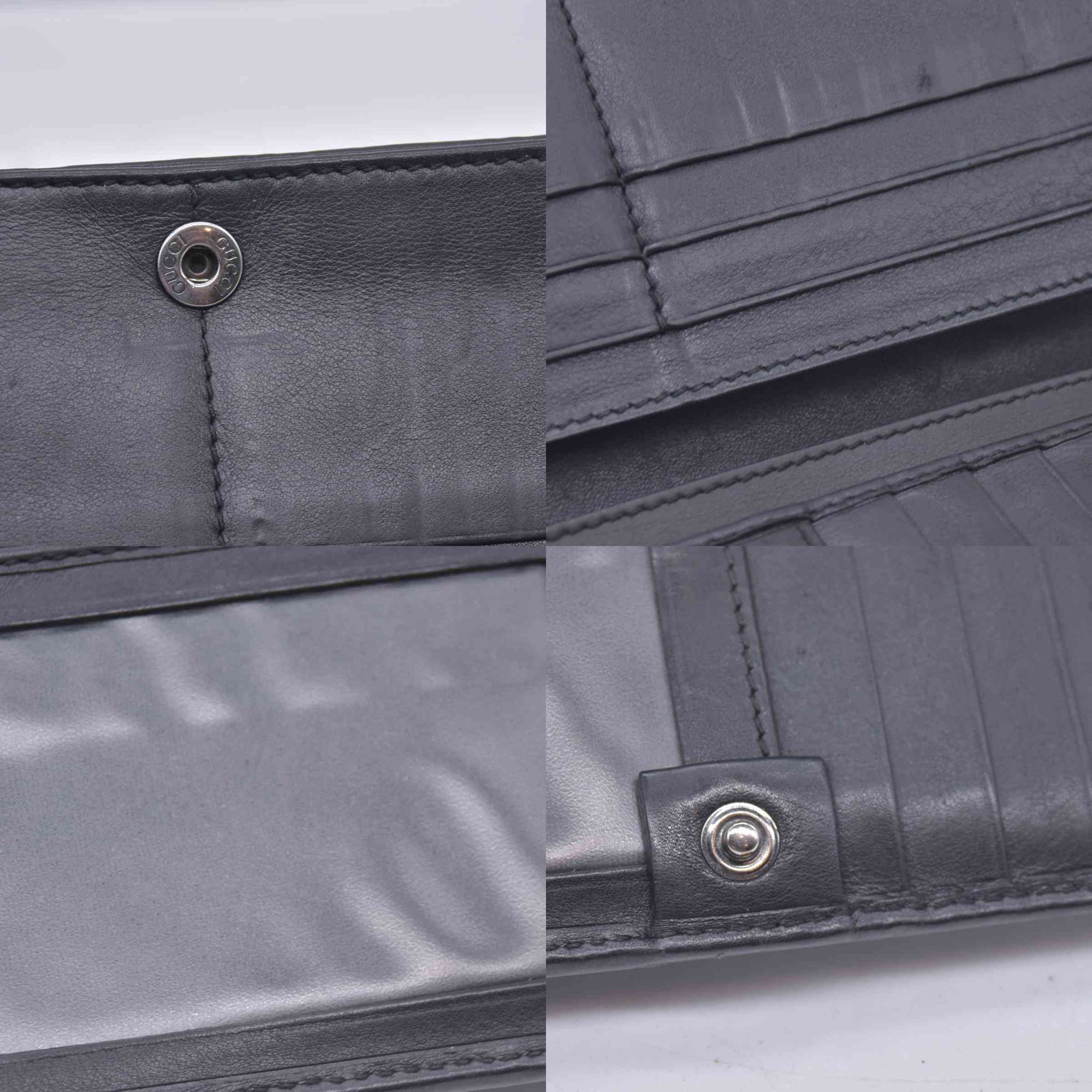 $620 GUCCI Guccissima Long Continental Flap Wallet Black CONSIGNMENT 10021591