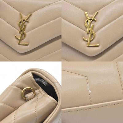 $1990 2021 SAINT LAURENT Calfskin Y Quilted Monogram Toy Loulou Crossbody Bag Beige