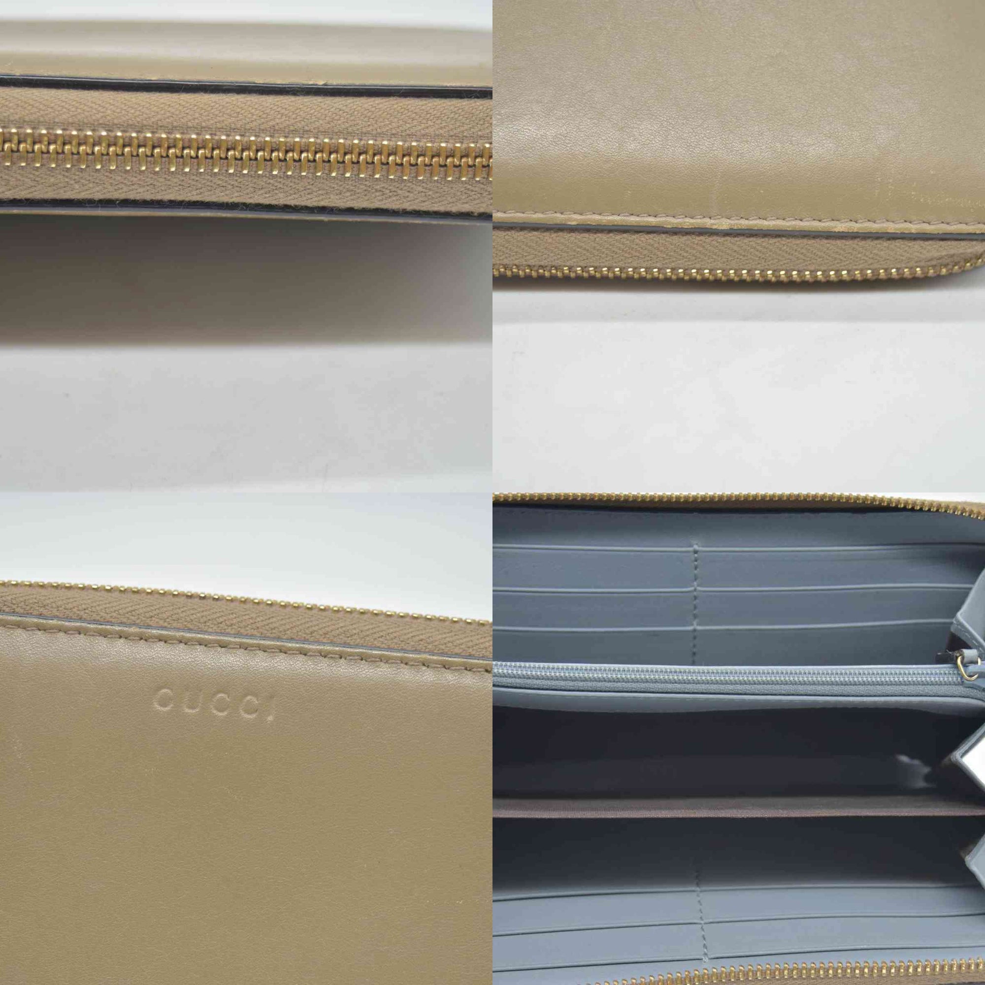 $795 GUCCI Bamboo Pearl Leather Zip Around Long Wallet Beige