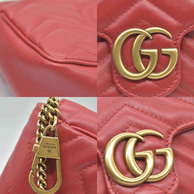 $1550 Gucci Calfskin Matelasse Super Mini GG Marmont Shoulder Bag Hibiscus Red