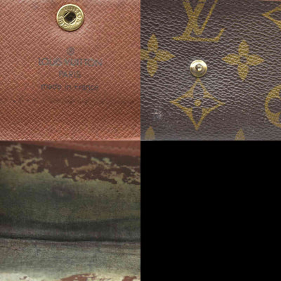 AUCTION $430 Louis Vuitton Monogram Porte Monnaie Plat Coin Purse Wallet Brown