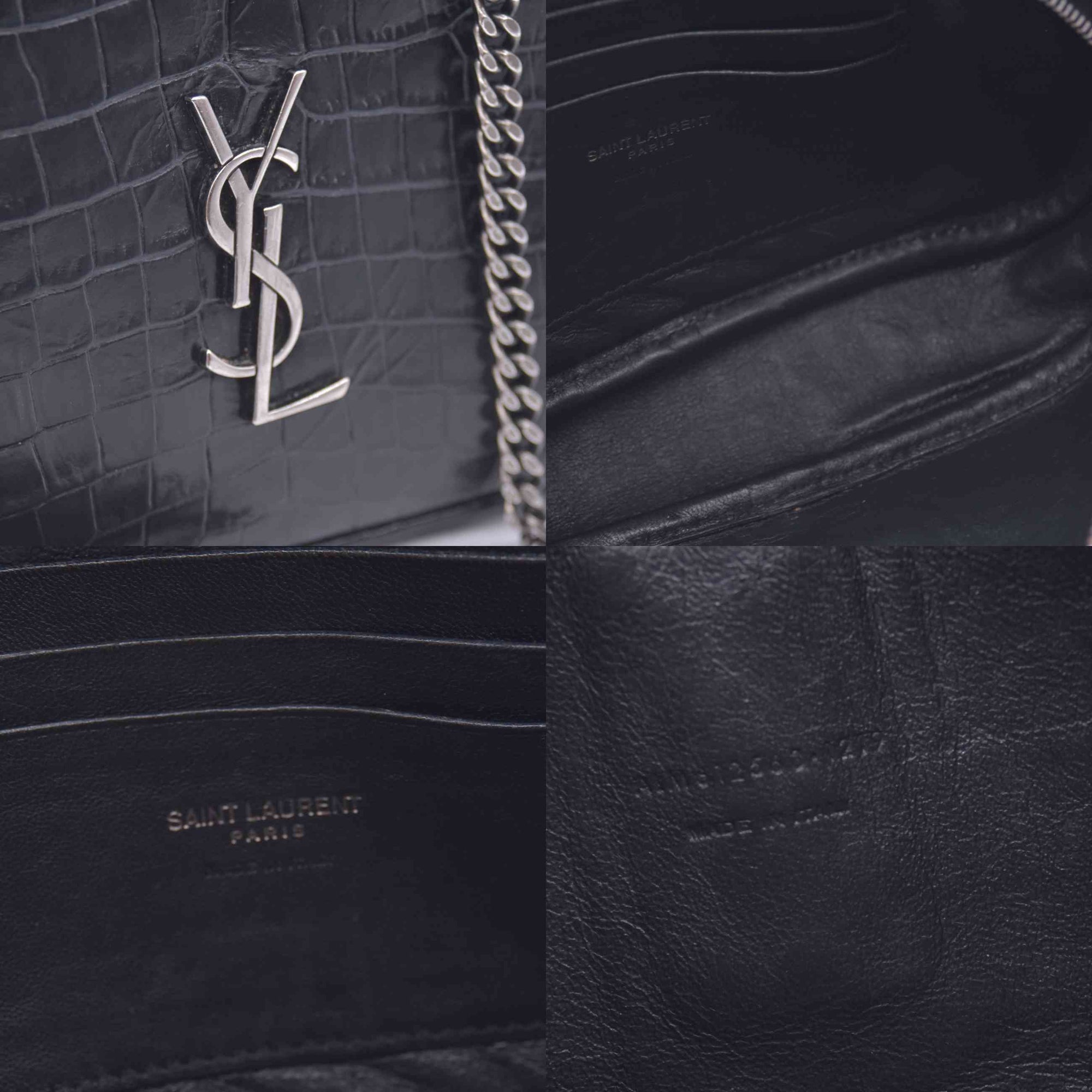 $1800 2019 Saint Laurent Calfskin Crocodile Embossed Monogram Mini Lou Camera Bag Black 10020872