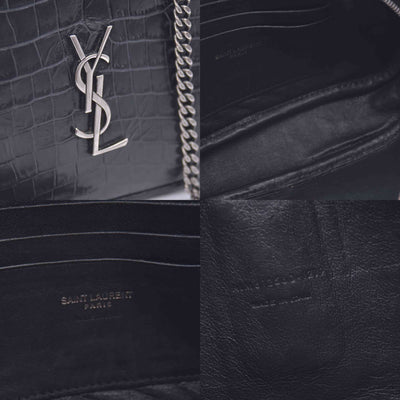 $1800 2019 Saint Laurent Calfskin Crocodile Embossed Monogram Mini Lou Camera Bag Black 10020872