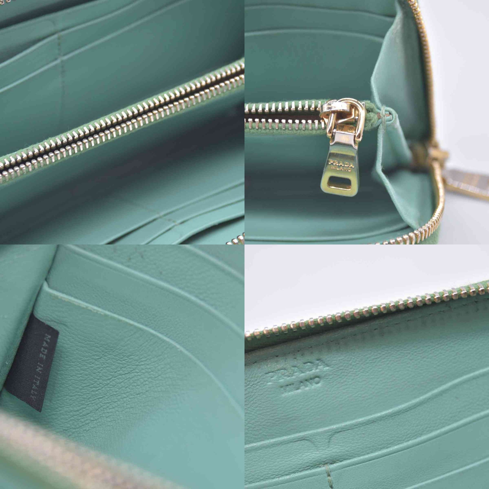 $650 PRADA Lime Green Patent Leather Triangle Logo Zip Wallet CONSIGNMENT 10021459