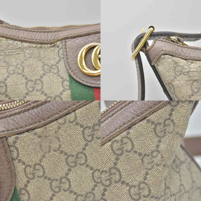 $1750 Gucci GG Supreme Monogram Web Small Ophidia Half Moon Hobo Brown