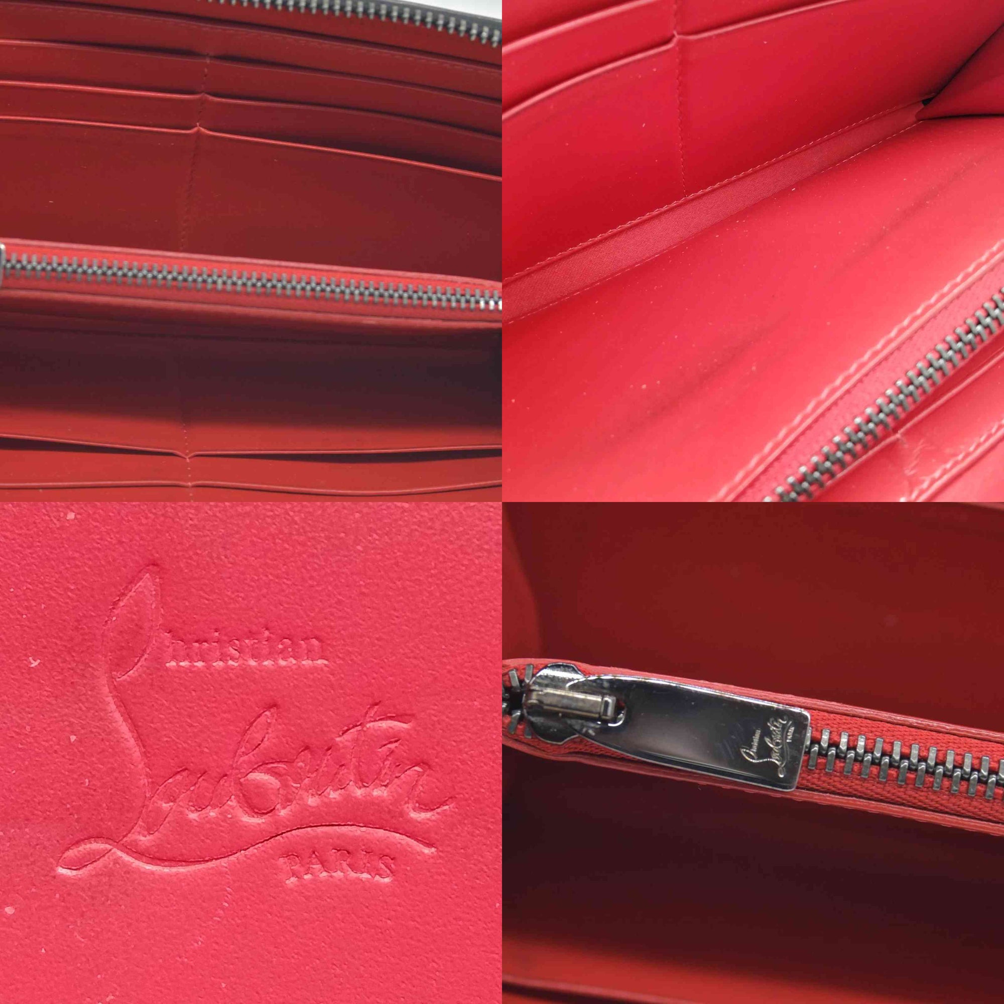 $950 Christian Louboutin Calfskin Panettone Spiked Zip Around Wallet Black