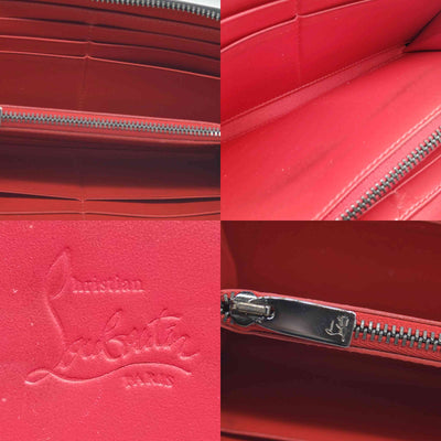 $950 Christian Louboutin Calfskin Panettone Spiked Zip Around Wallet Black