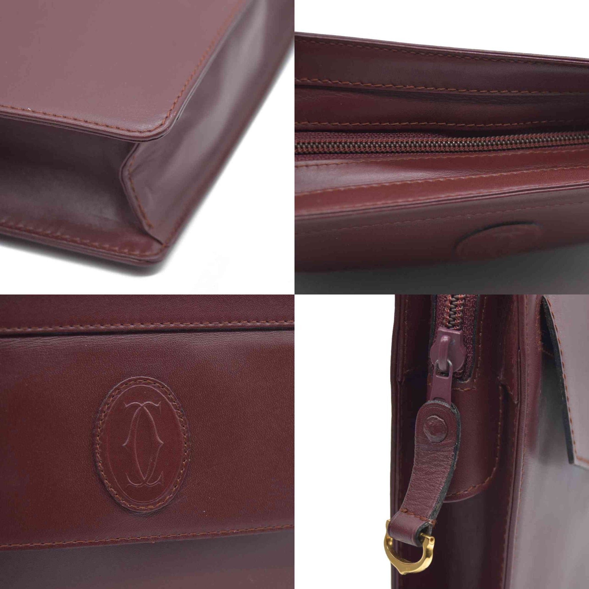 AUCTION CARTIER Must Line Clutch Bag Leather Bordeaux