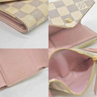 $625 2019 Louis Vuitton Damier Azur Rose Ballerine Victorine Wallet White Pink  FH4179