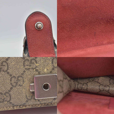 $2600 Gucci GG Supreme Monogram Suede Cudu Medium Dionysus Shoulder Bag Beige Ebony Vulcanic Red